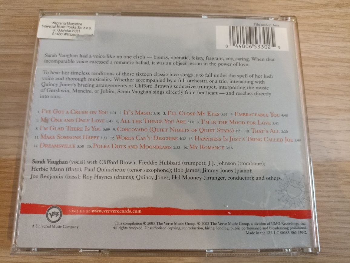 Sarah Vaughan "Sarah for Lovers" płyta CD