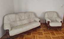 Komplet skórzany, sofa duża, mała i fotel