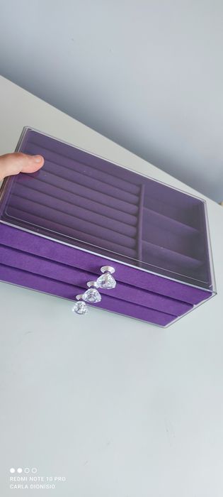 Caixa acrílica com 3 gavetas de veludo nova a estrear