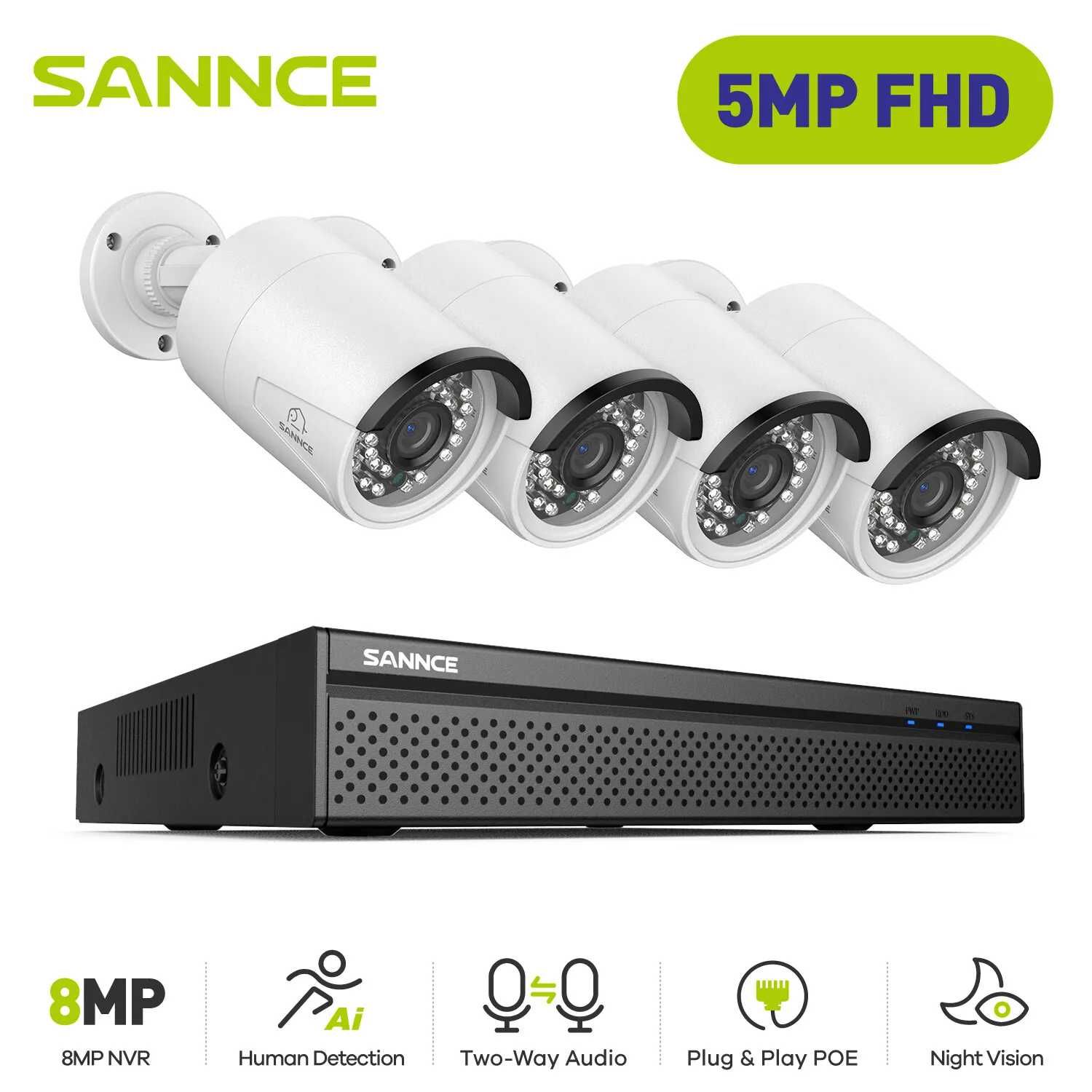 5MП PoE відеонагляд 4 відеокамери SANNCE 8 кан 4К 8mp відеореєстратор