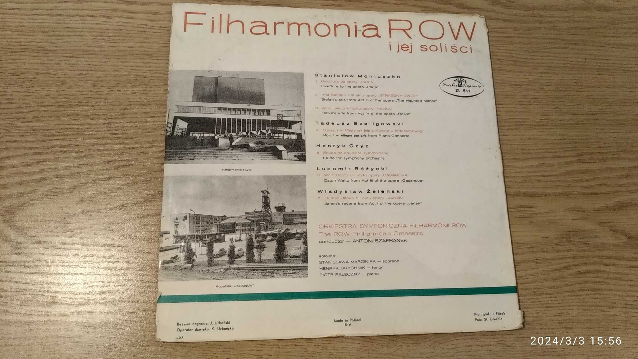Winyl Filharmonia ROW i jej soliści Moniuszko Różycki EX
