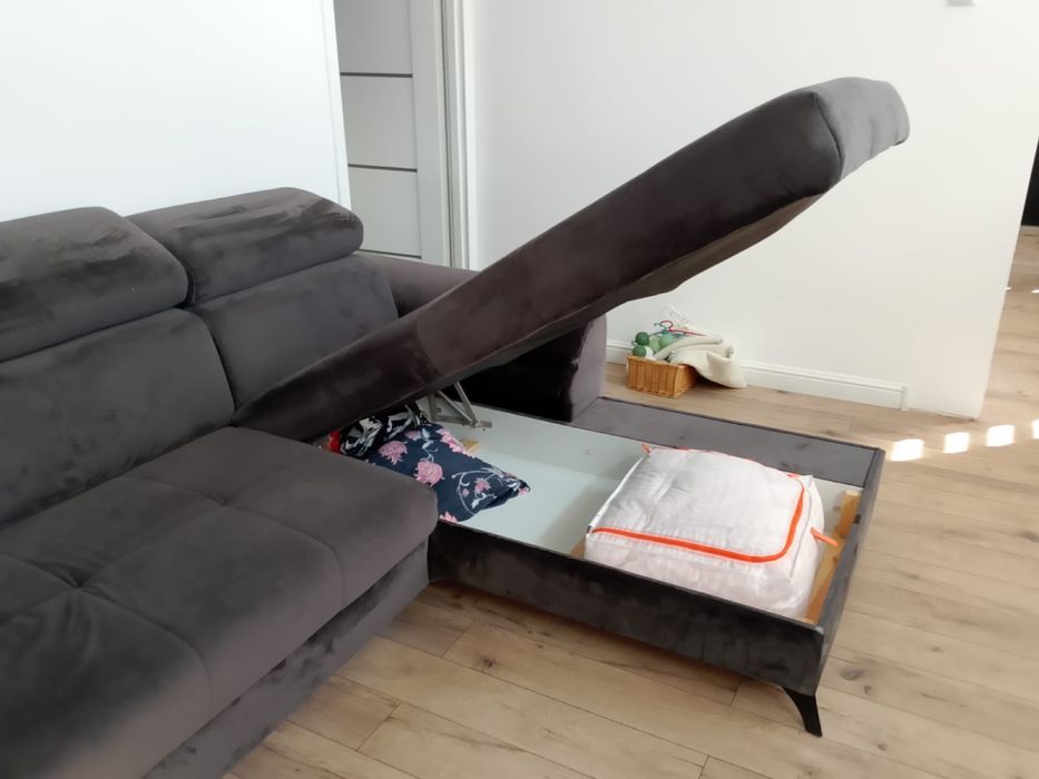 Narożnik kanapa z funkcją spania, kolor szary