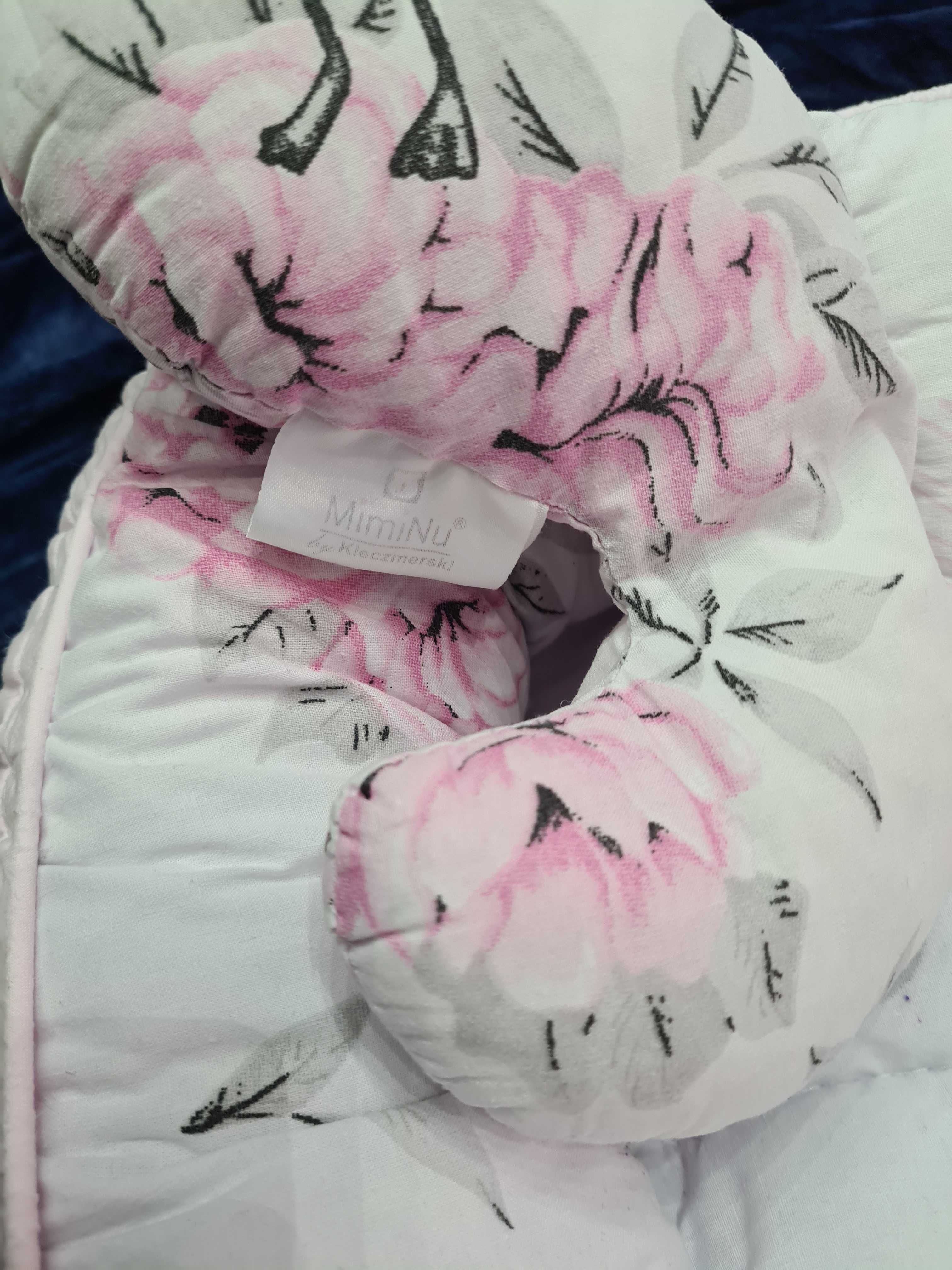 Kokon Gniazdko niemowlęce 55x90 cm PEONIE RÓŻ + poduszka MimiNu