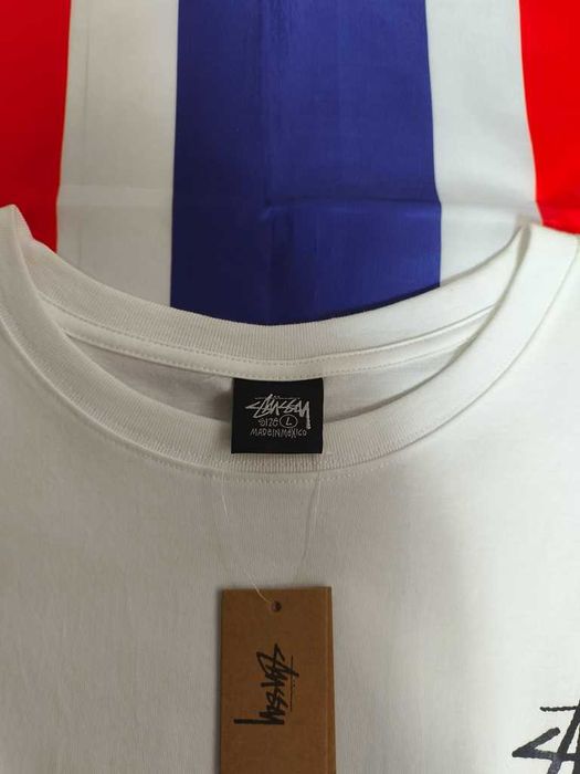 Stussy,Męska biała koszulka z nadrukiem letnim, rozmiar L