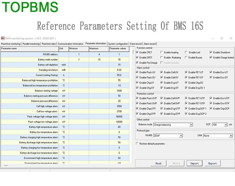 TOPBMS LiFePo4 BMS 12S 36V 16S 48V Li-ion BMS 10S 13S 100A  RS485