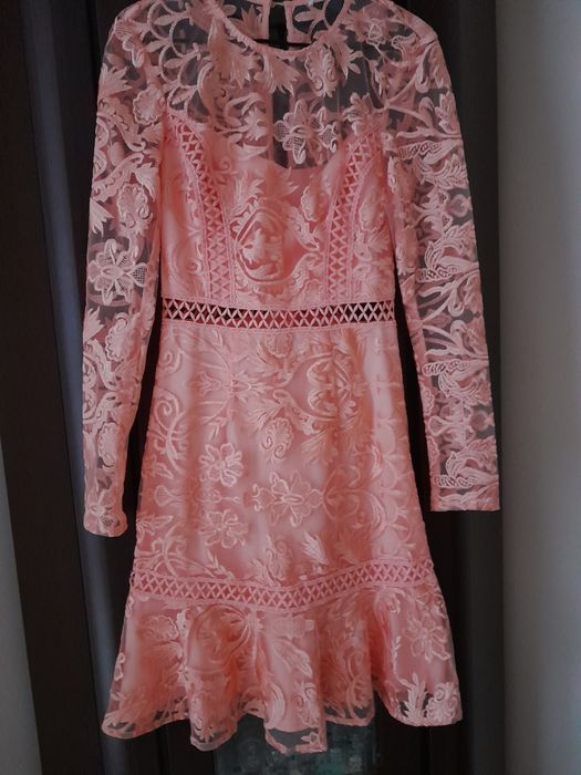 Suknia midi morelowa, ażurowa r36-38"True Decadence"