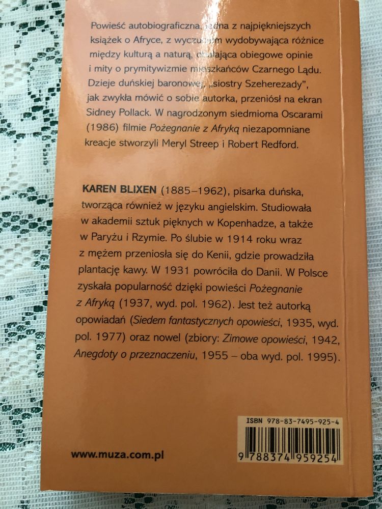 Ksiazka K.Blixen Pozegnanie z Afryka