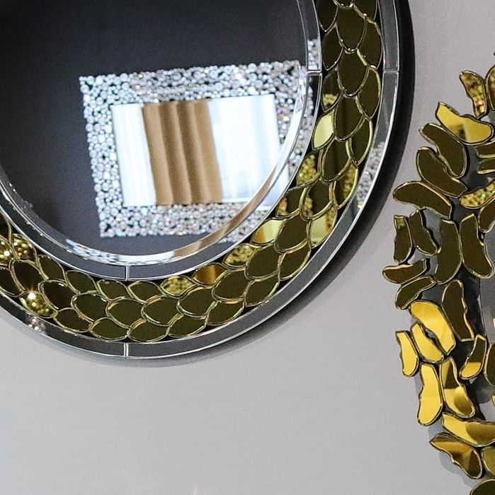 Złote lustro glamour okrągłe śr.90 cm M-0545