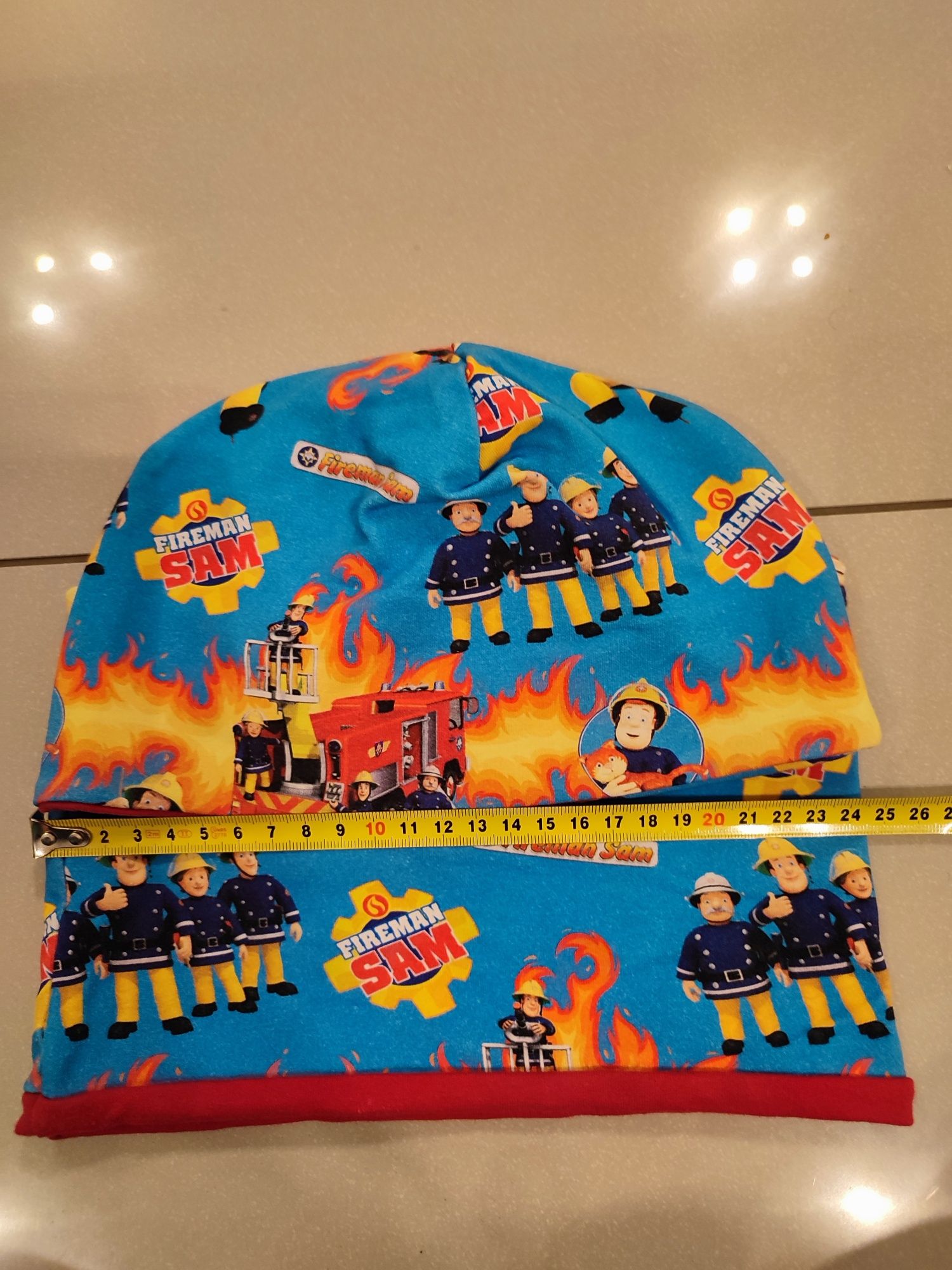 czapka +chustka, jesienny zestaw dla fana strażaka sama na obwód 50