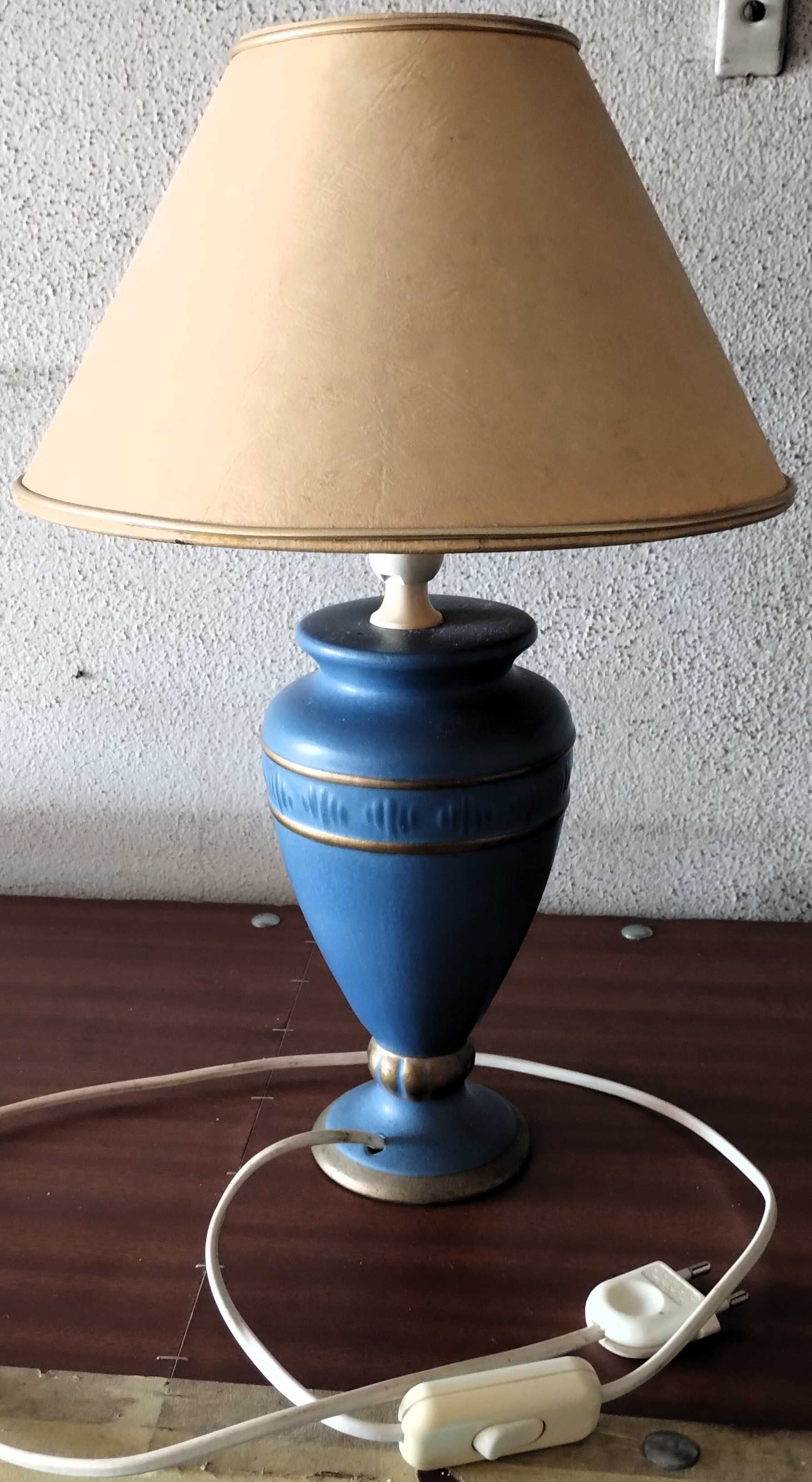 Candeeiro Antigo Azul Dourado Mesa Cabeceira Abajour