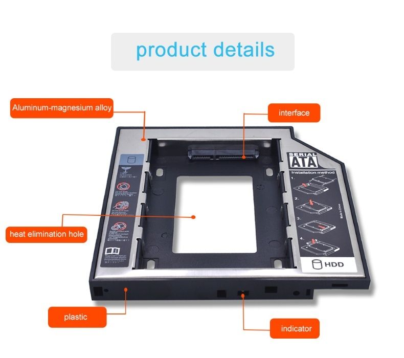 Метал Новий HDD SSD 2.5'' карман кишеня caddy 9.5 SATA optibay