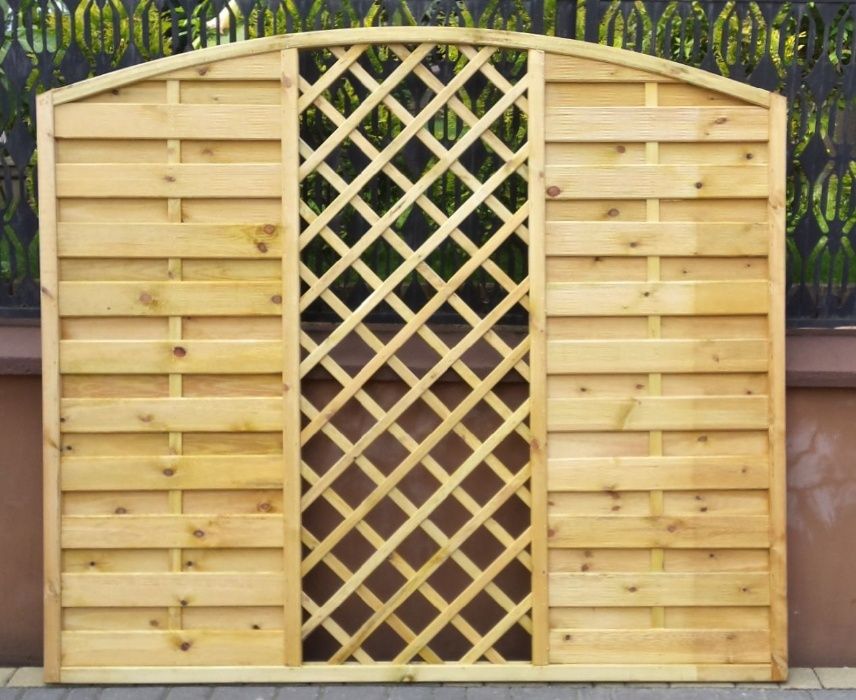 Pergola Płoty Płot Drewniany z Łukiem i Kratką Trejaż Panel Ryflowany
