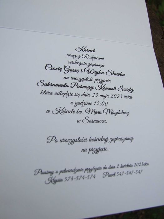 Zaproszenie Komunia Święta 2025