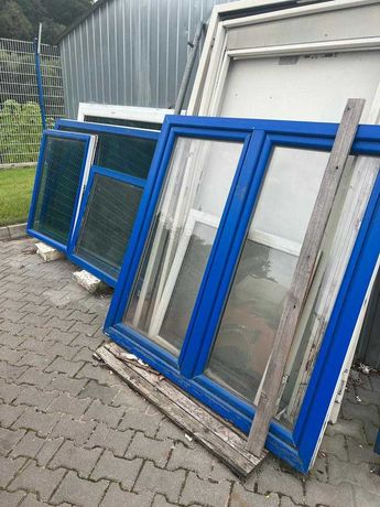 Okno dwuskrzydłowe PVC 150 x 150 cm bialo-niebieskie