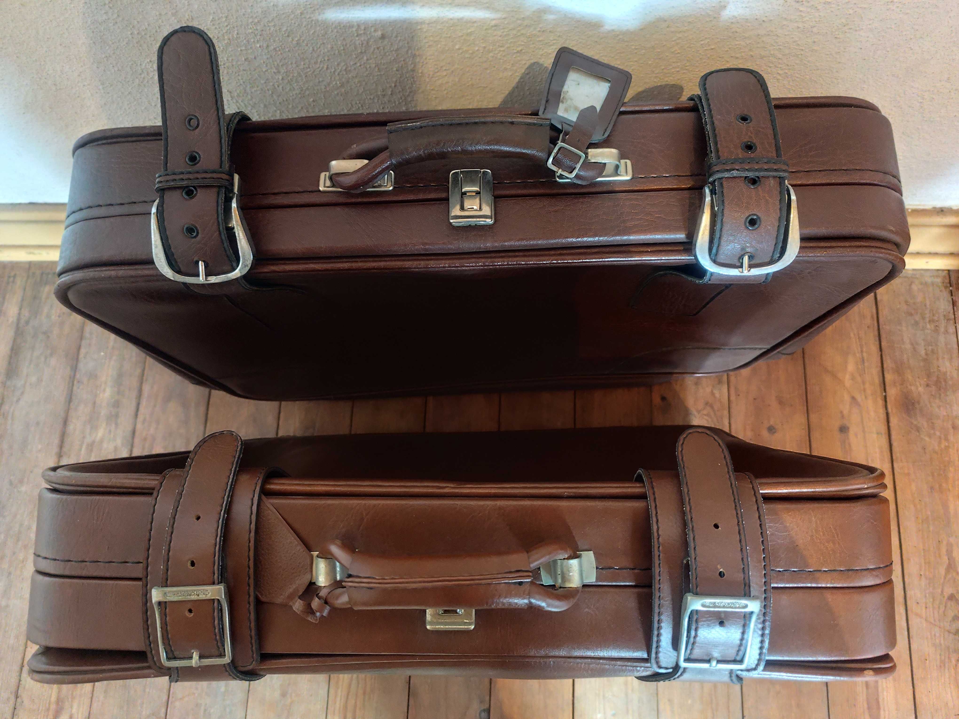 Conjunto de 2 malas de viagem em pele vintage