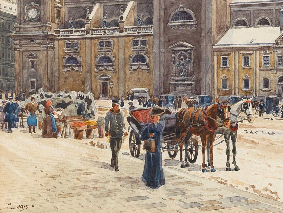 Wiedeń w Litografii, okres Cesarstwa Austrii, wymiar 57,5cm x 43,5cm