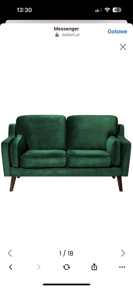 Beliani Sofa 2-osobowa welurowa zielona LOKKA
