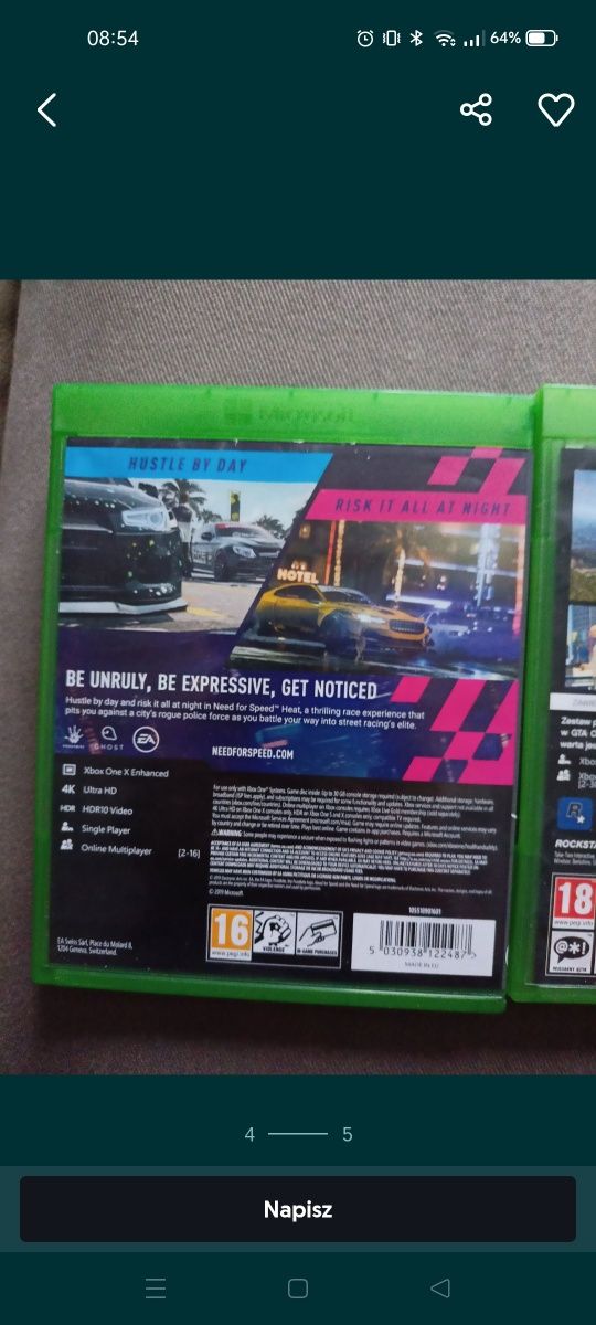 Zestaw gier na Xbox one need for speed i grand the auto v