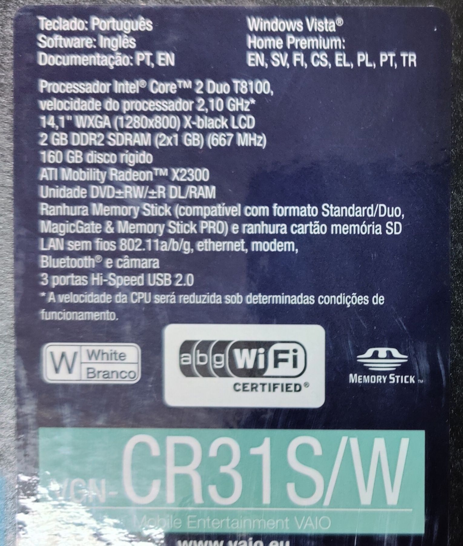 Portátil Sony Vaio VGN-CR31S