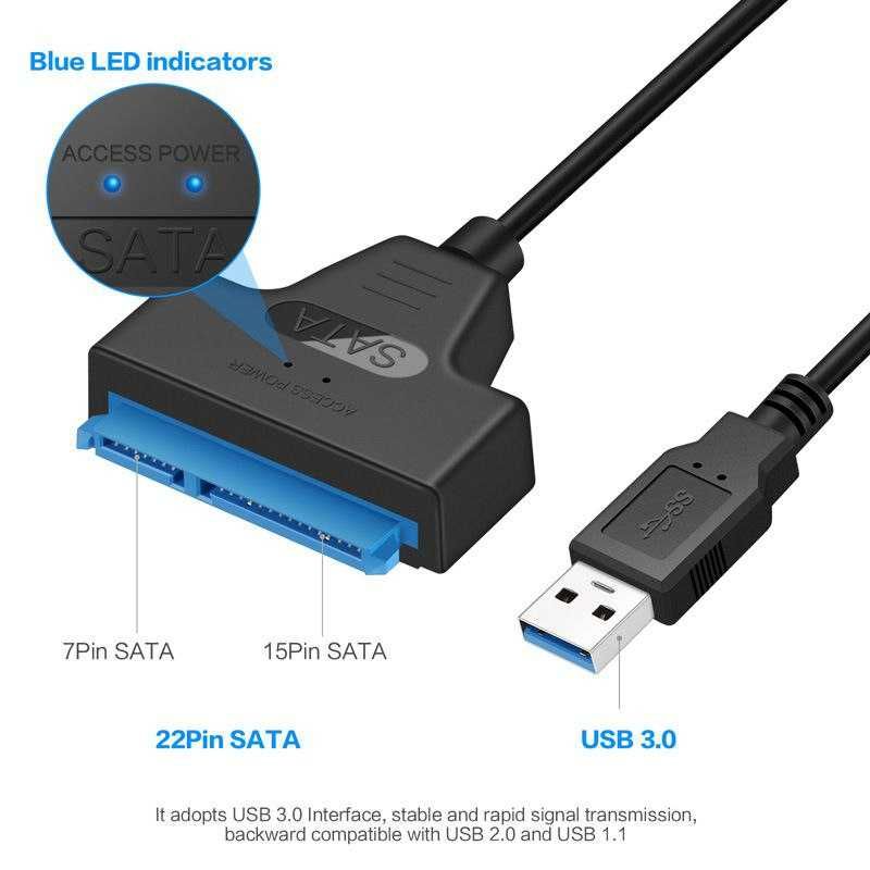 Kabel USB 1m USB-A - USB-C + adapter SSD, HDD 2,5'' SATA III - USB 3.0
