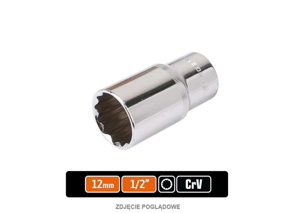 Klucz nasadowy 1/2" dwunastokątny długi 12 mm / TEGER