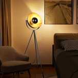 Retro lampa na trójnogu industrialna Lampa podłogowa czarno-złota