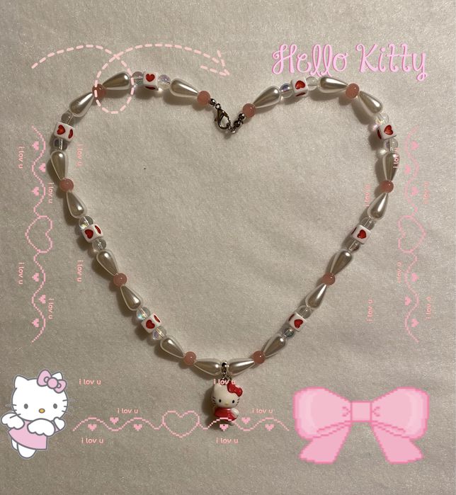 Uroczy naszyjnik Hello kitty aesthetic coquette fairycore handmade pin