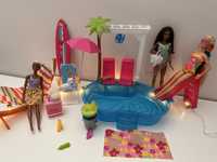 basen barbie, hamak, lalki, ubranka, krzesełko z parasolem