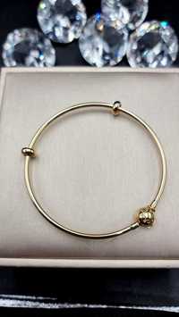 585 Piękna złota bransoletka sztywna wzór Pandora