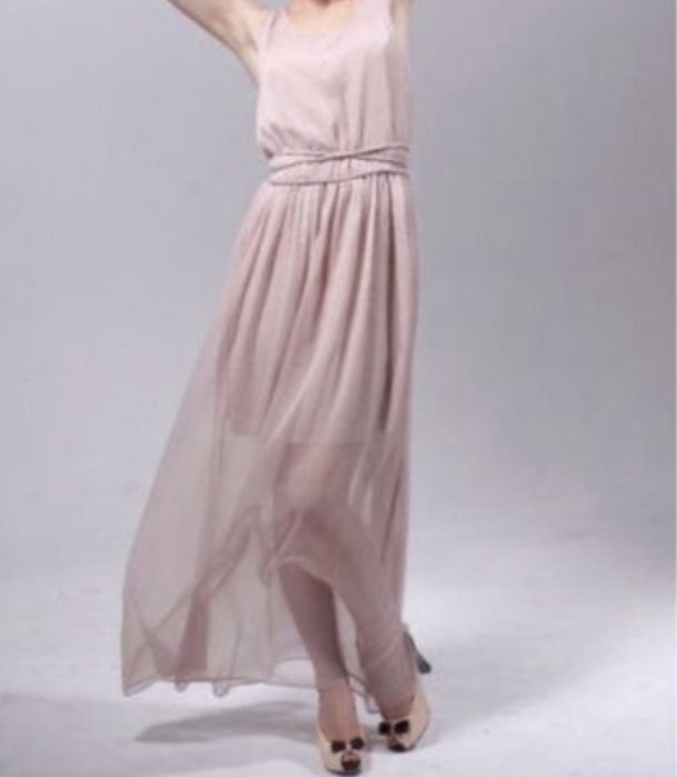 шелковое платье в пол бежевое вечернее xs/s