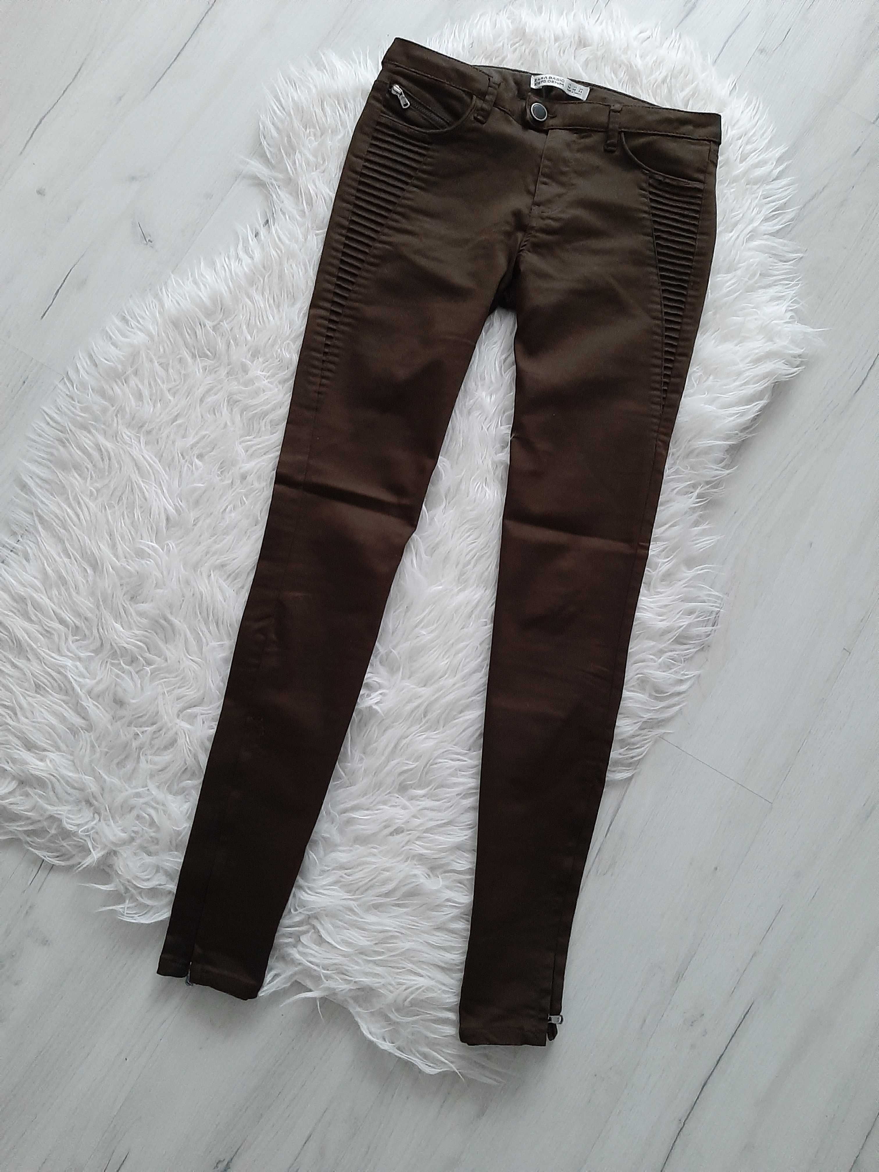 ZARA piękne jeansy rurki z zameczkami khaki XS 34