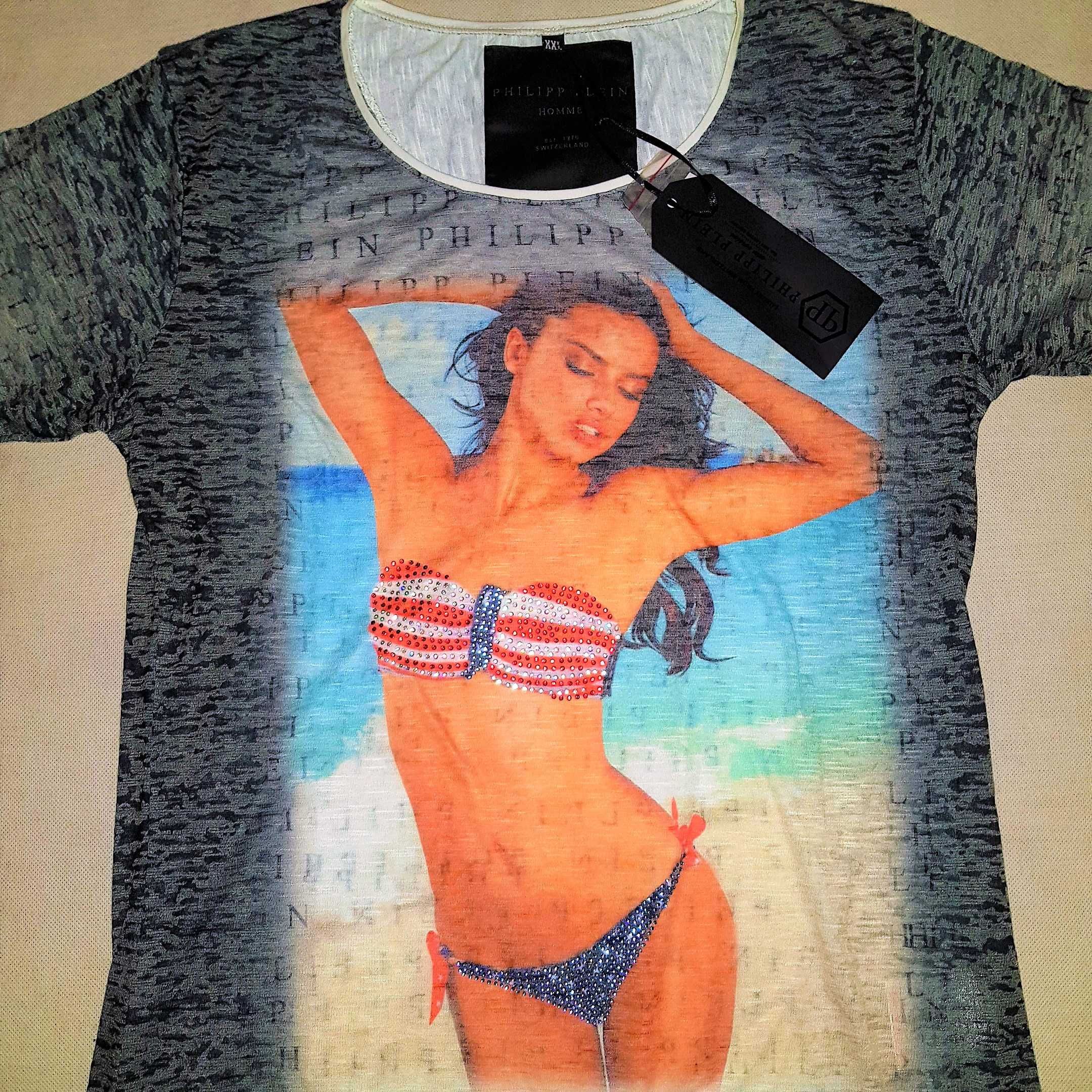 Nowy T-shirt Koszulka PHILIPP PLEIN szary melanż na prezent OKAZJA XXL