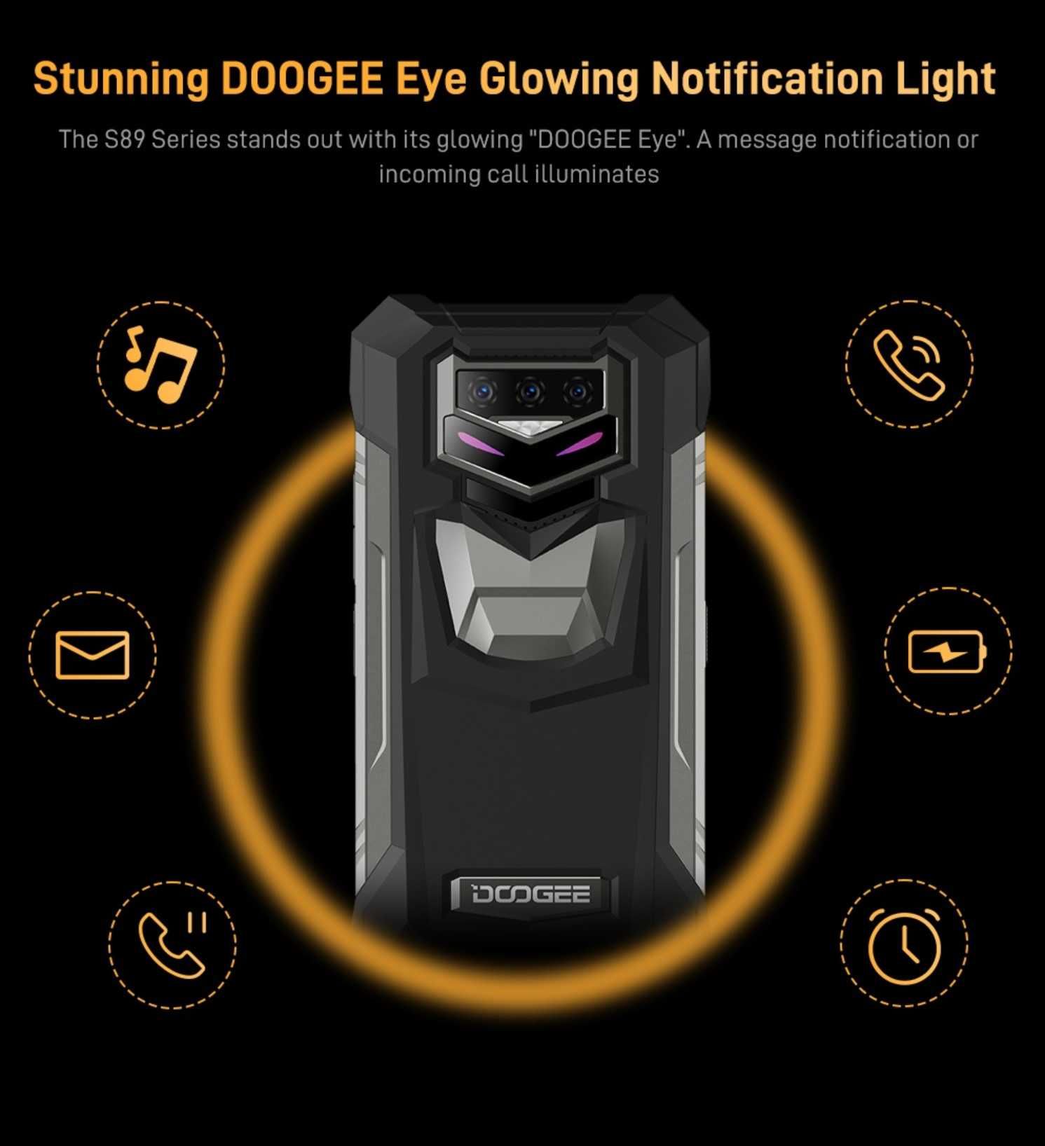 Smartfon DOOGEE S89 8 GB + 128 GB, czarny, wytrzymały, pancerny