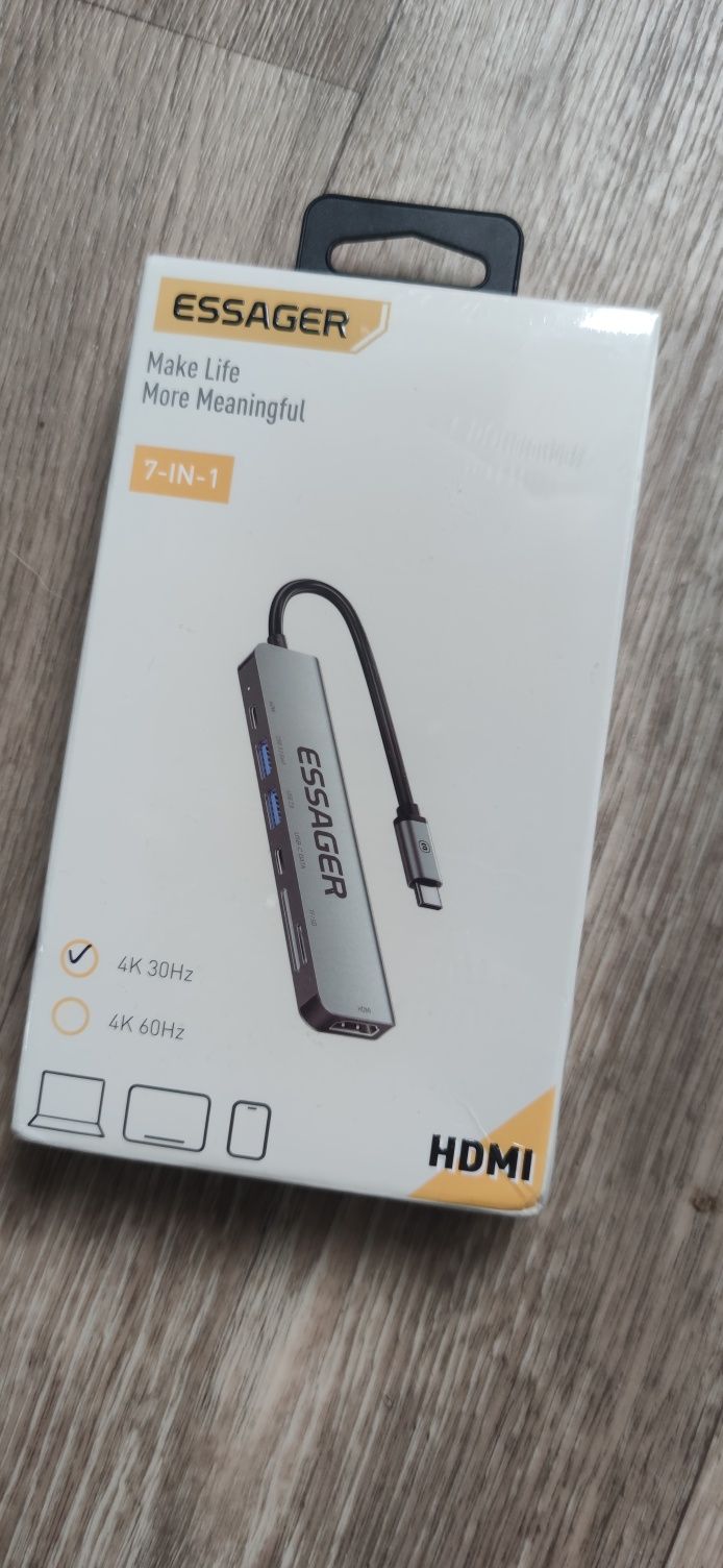 USB-концентратор ESSAGER 7 in 1, HDMI 4K, карт-ридер, SD,TF, HDMI, hub