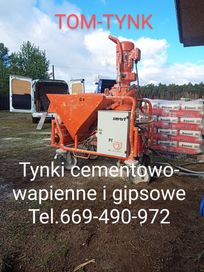 Tynki maszynowe cementowo-wapienne i gipsowe.Malowanie natryskowe