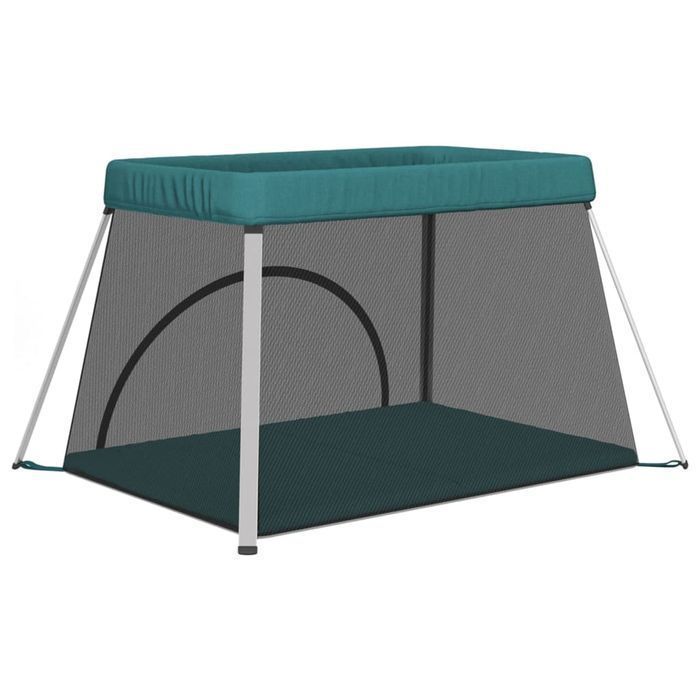 Vidaxl Kojec Dla Dziecka Z Materacem, Zielony, Lniana Tkanina