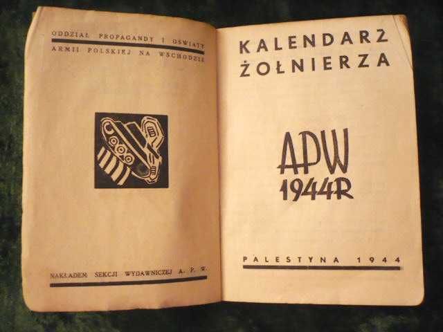 Kalendarz Żołnierza 1944 Armia Polska Palestyna judaika muzeum