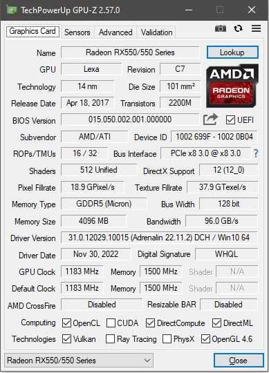 Yeston RX 550 4 GB GDDR5 128bit