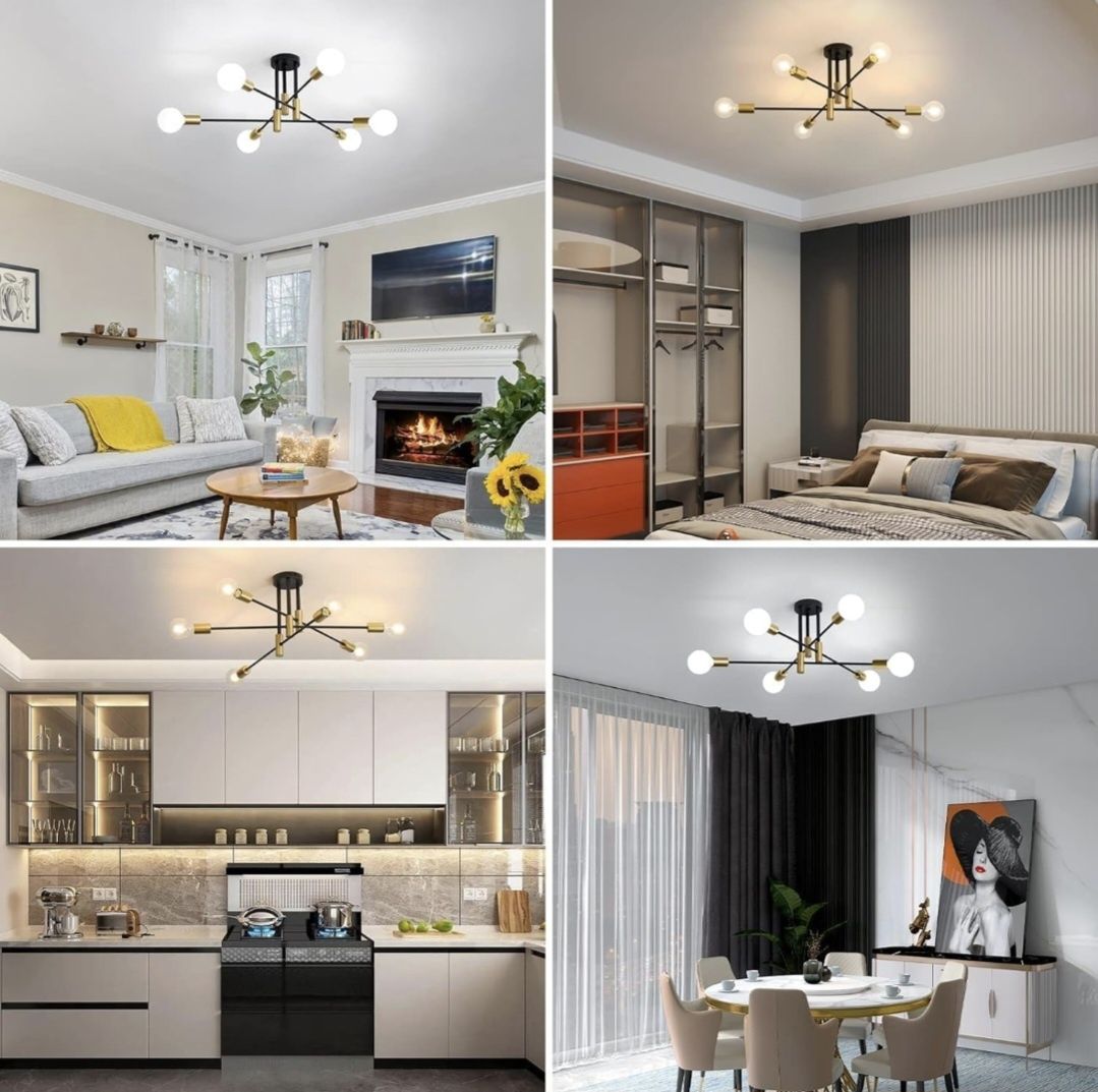 Lampa sufitowa wisząca czarno złota nowoczesna loft 6 punktów E27