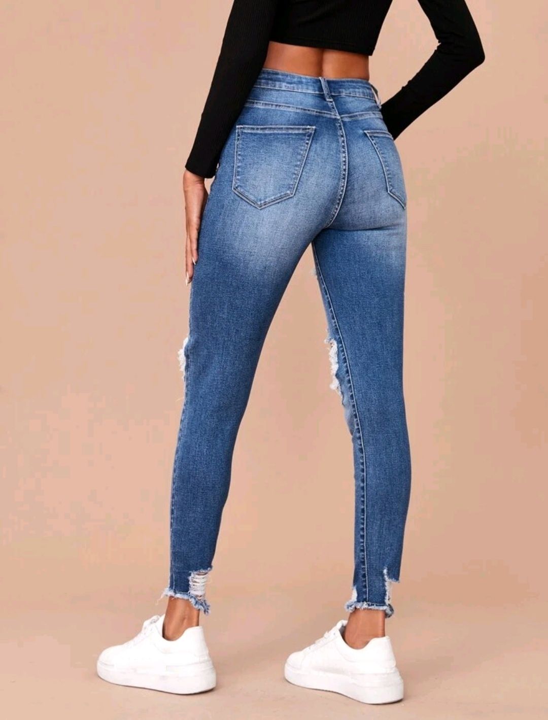 SHEIN elastyczne spodnie jeans dziury przetarcia M nowe