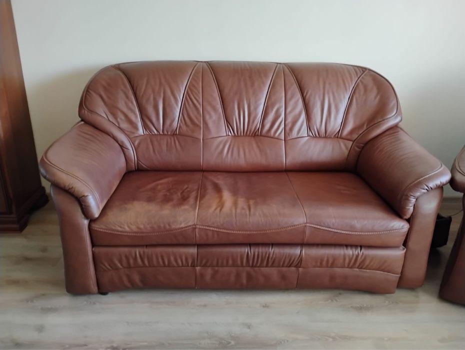 Kanapa rozkladana i dwa fitele skóra