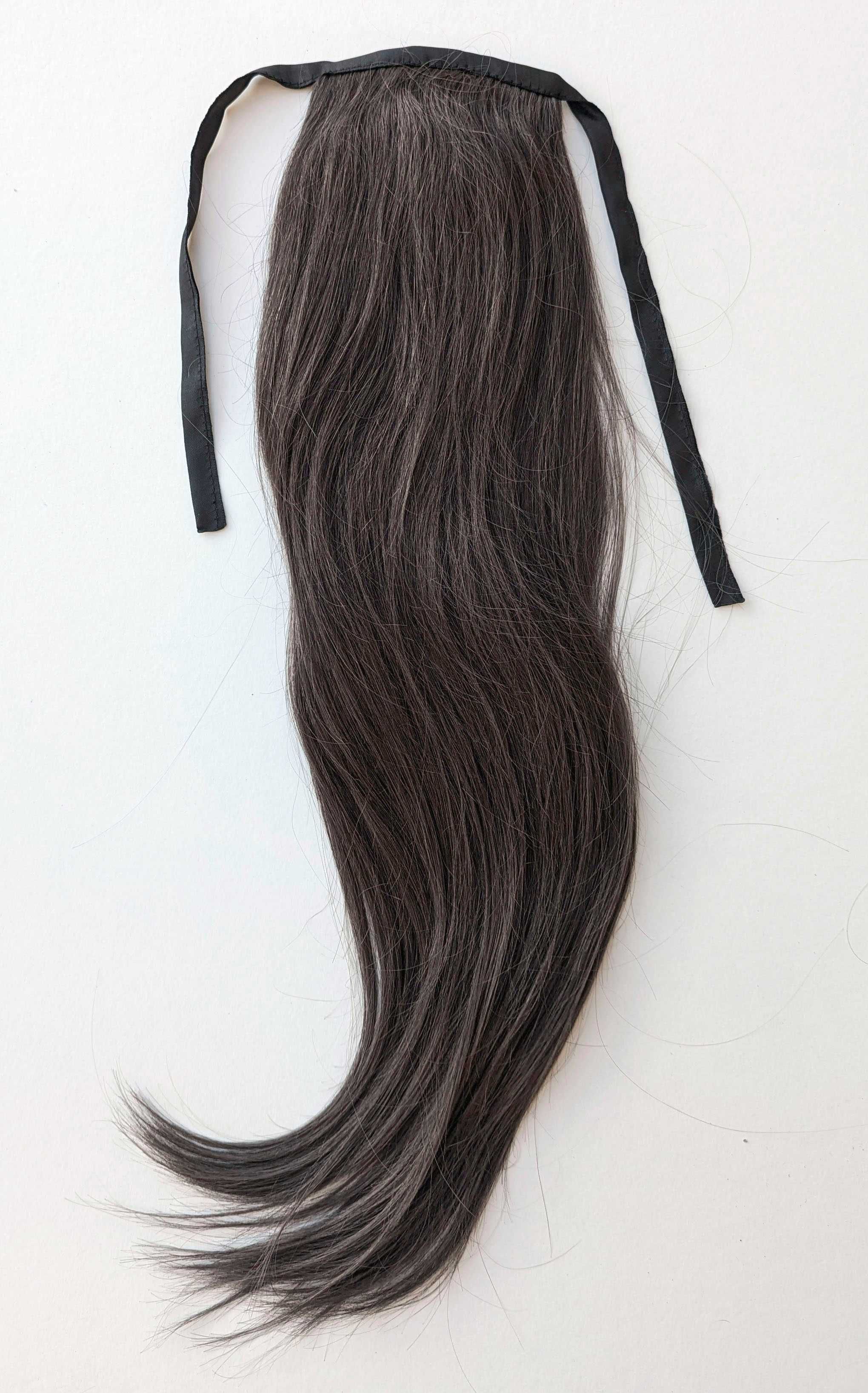 Темно русый шиньон из натуральных волос 55 см 100 гр