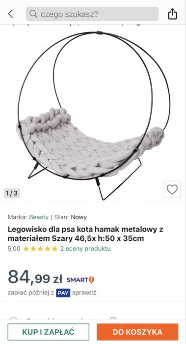 Legowisko dla psa/kota hamak metal z materiałem 46,5x50x35