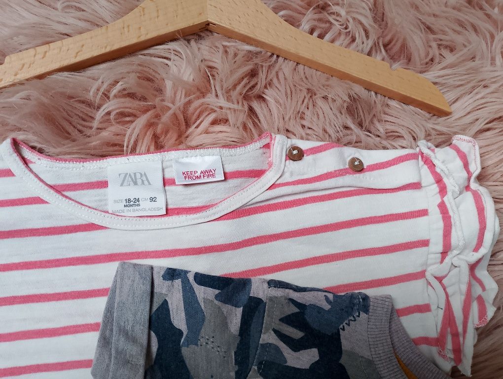 Dwie koszulki Zara 92-98 t-shirt paski moro George