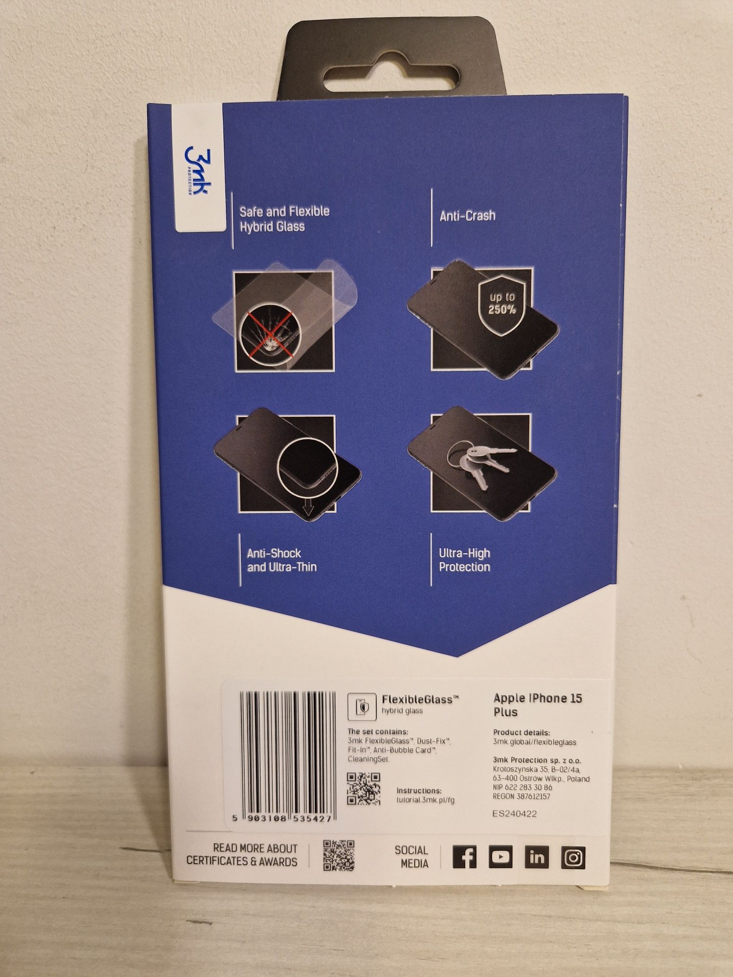 Hartowane szkło hybrydowe 3MK FlexibleGlass do Iphone 15 Plus