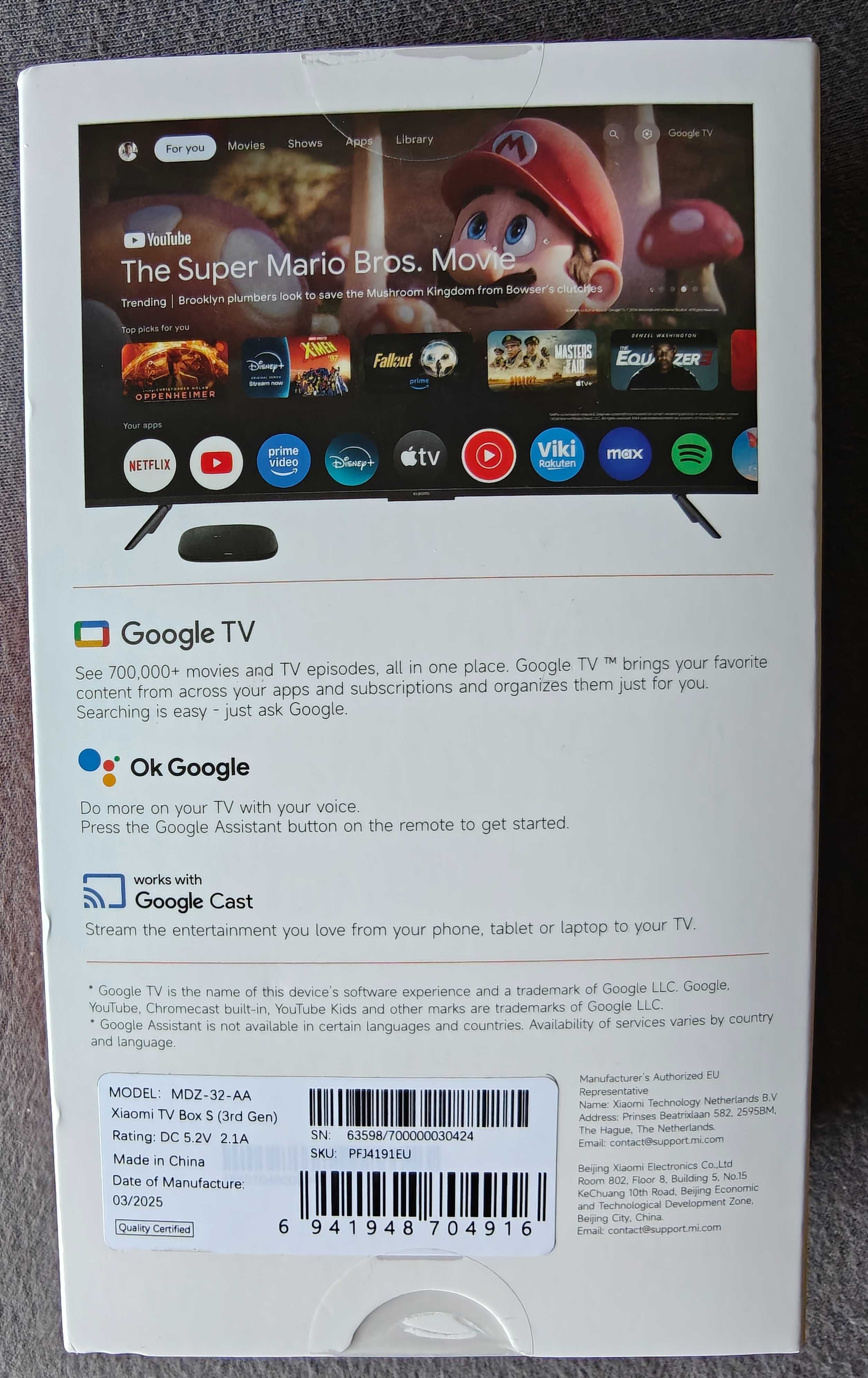 Xiaomi Mi TV Box S 3 Generacji 32GB EU Smart odtwarzacz multimedialny