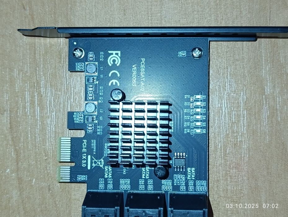 плата  розширення PCIe на 6 портів SATA 3.0, модель PCE6SAT-A02 VER006