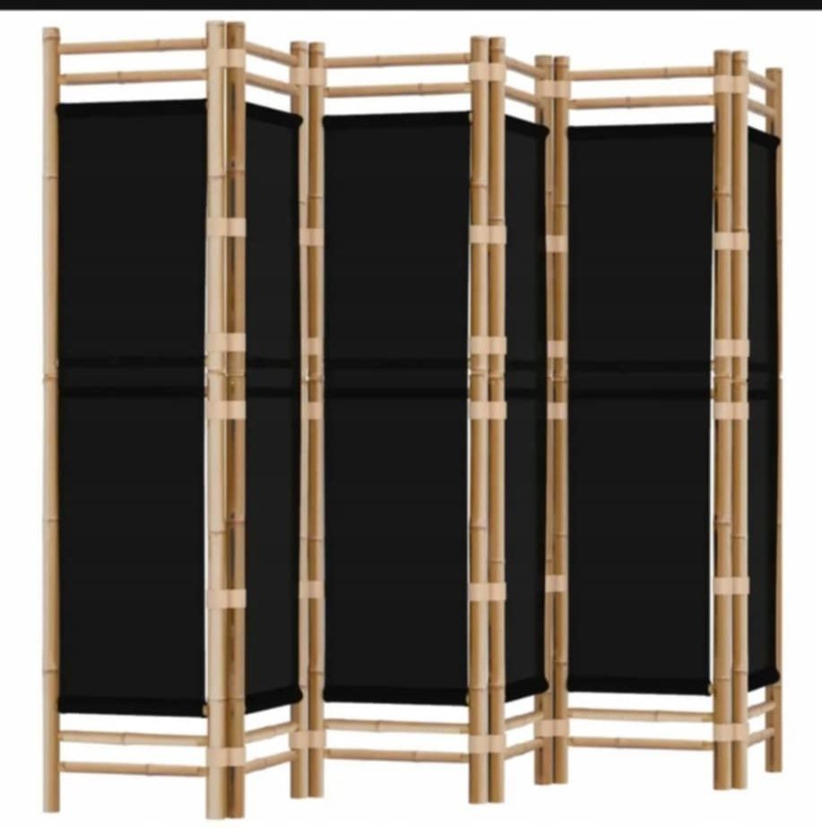 Składany parawan 6-panelowy, 240 cm, bambus i płótno, sypialnia, salon