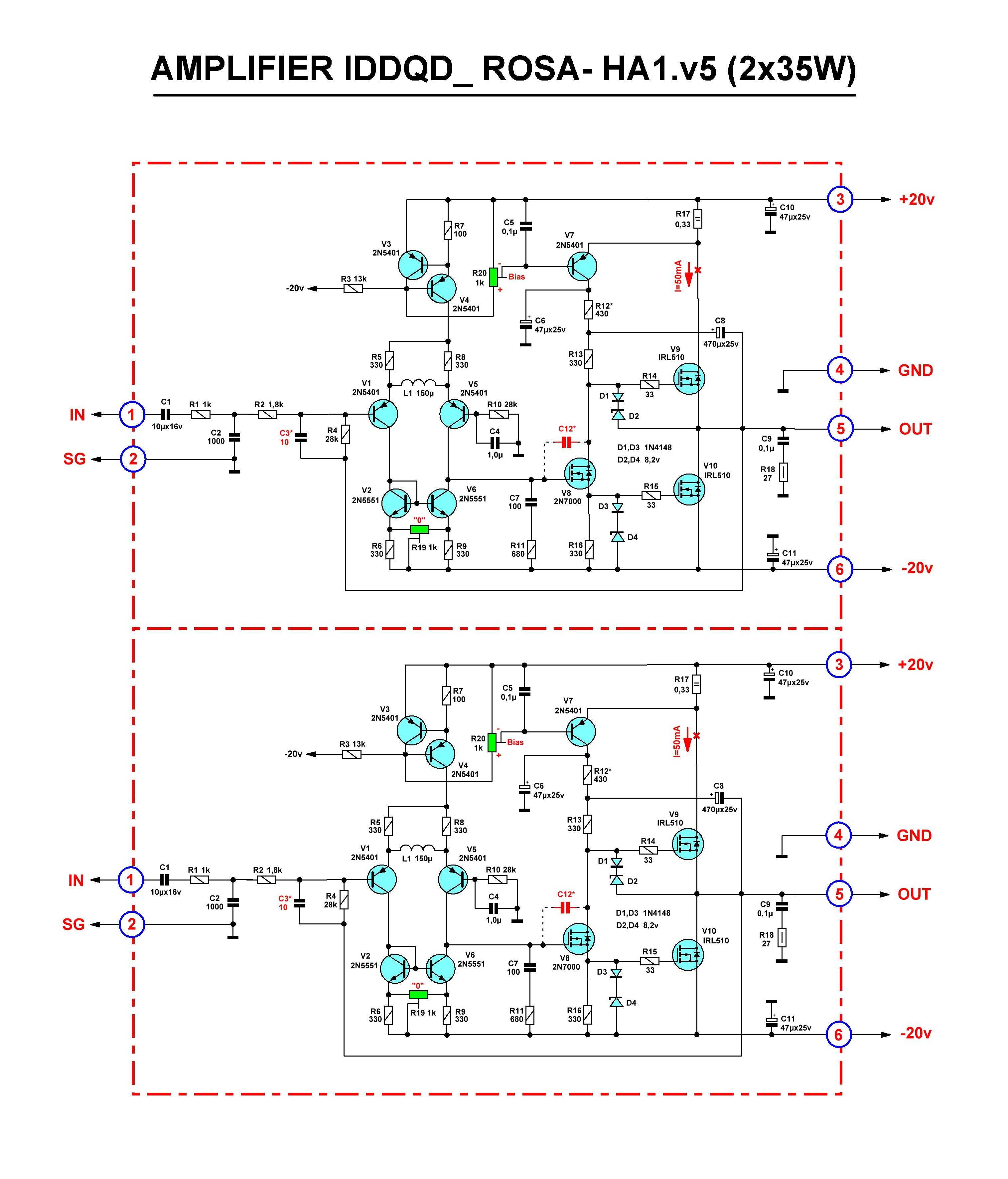 Усилитель (блок УНЧ) IDDQD-ROSA-HA1.v5 - 2х35Вт
