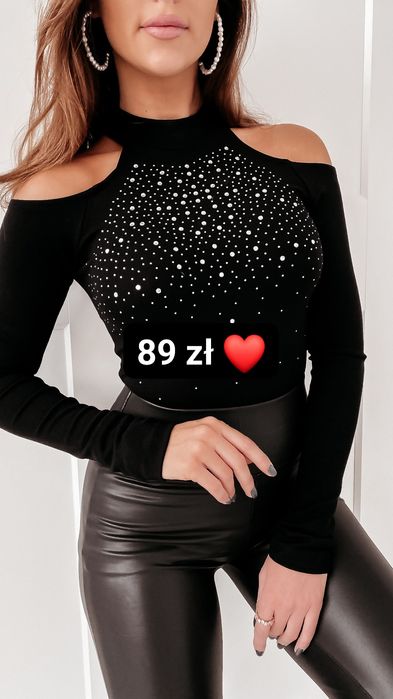 Nowa przepiękna bluzka z cyrkoniami odkryte ramiona rozmiar uniwersaln